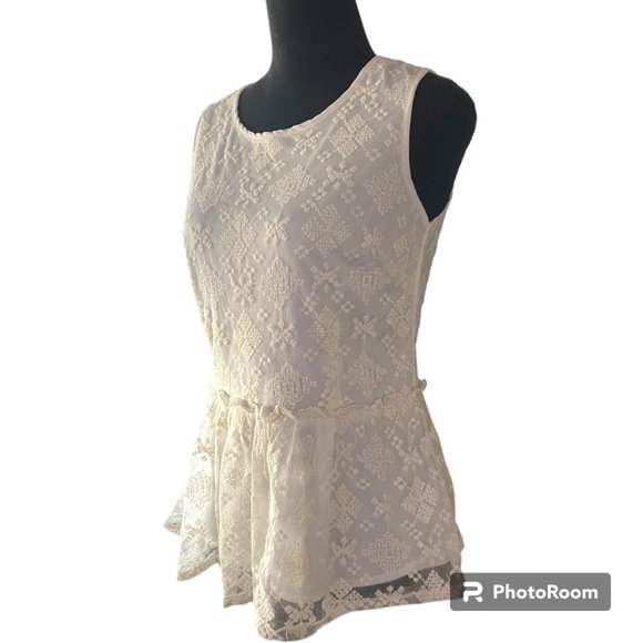 Shasa Women's White Lace Peplum Tank top Blouse sz M - Picture 3 of 10